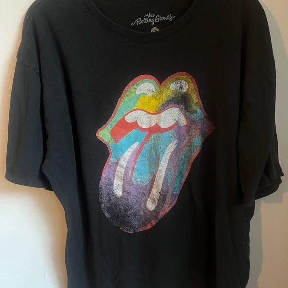 Rolling Stones T-shirt Size Large XL Black Rock & Roll Band Tee Big Mouth Dye - Picture 2 of 5